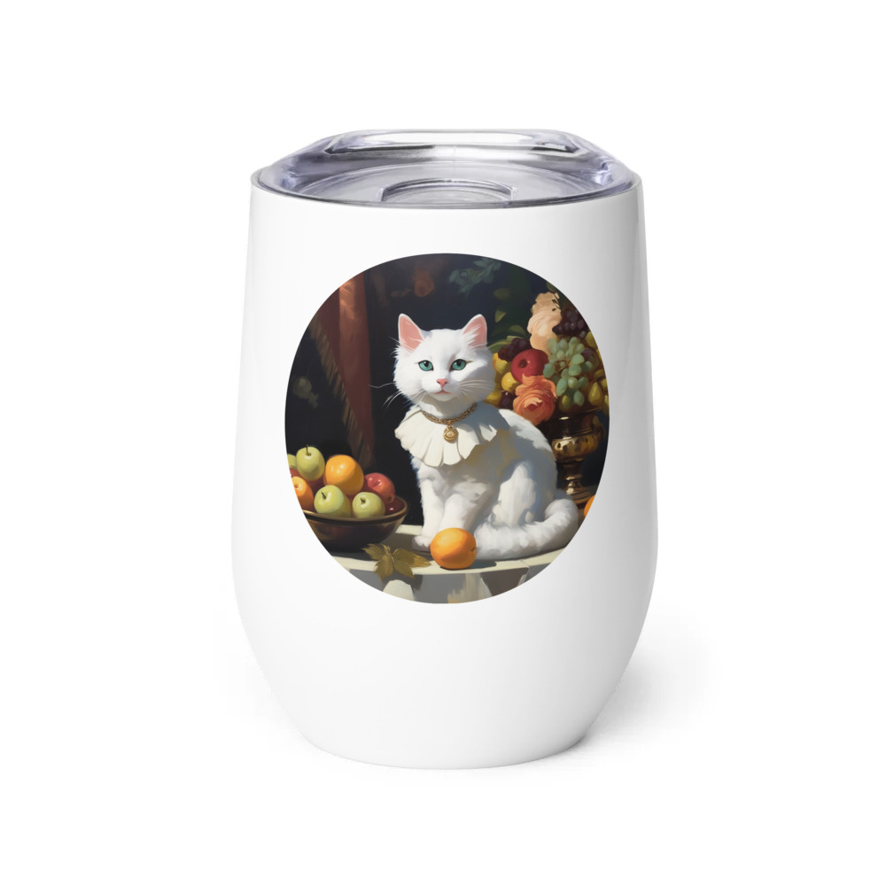 PugMug Custom White Companion Cat Wine Tumbler