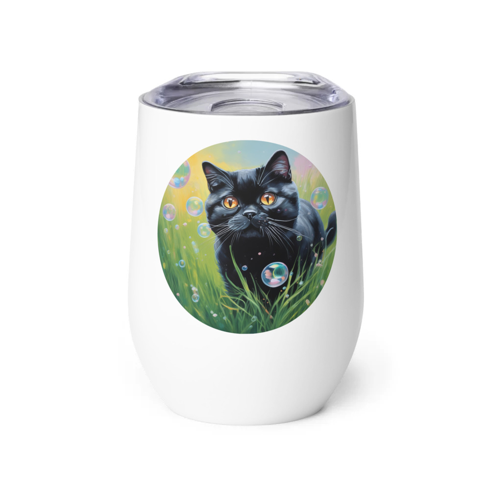 PugMug Custom Black Scottish Fold Cat Wine Tumbler