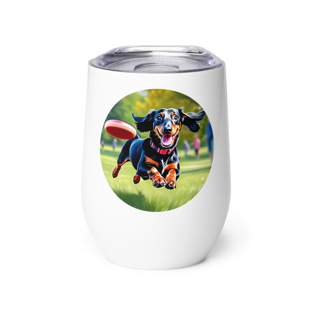 PugMug Custom Black Dachshund Wine Tumbler