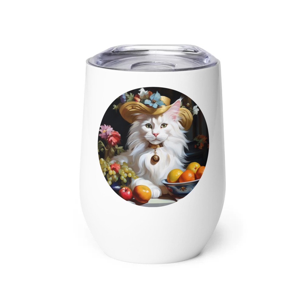 PugMug Custom White Maine Coon Cat Wine Tumbler