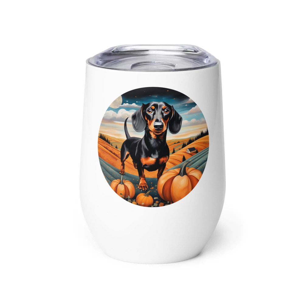PugMug Custom Black Dachshund Wine Tumbler