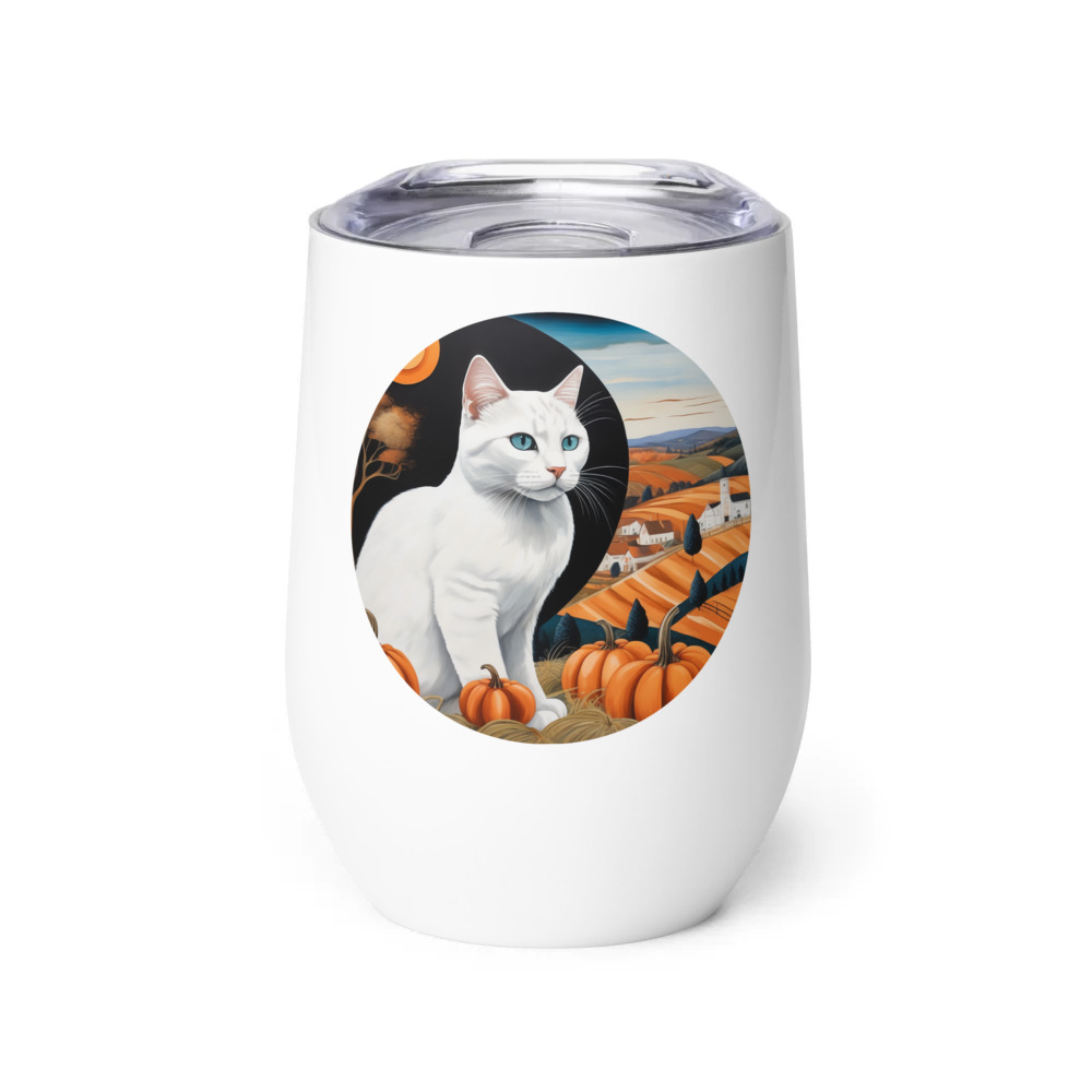 PugMug Custom White Companion Cat Wine Tumbler