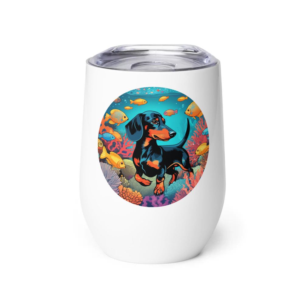 PugMug Custom Black Dachshund Wine Tumbler