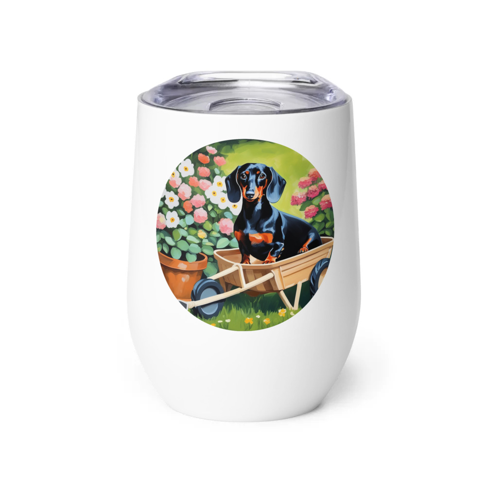 PugMug Custom Black Dachshund Wine Tumbler
