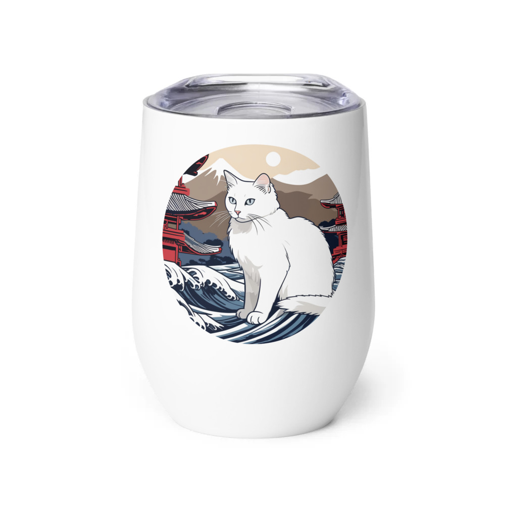 PugMug Custom White Companion Cat Wine Tumbler