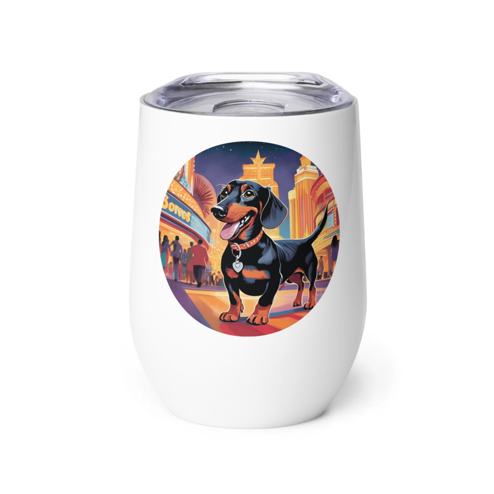 PugMug Custom Black Dachshund Wine Tumbler