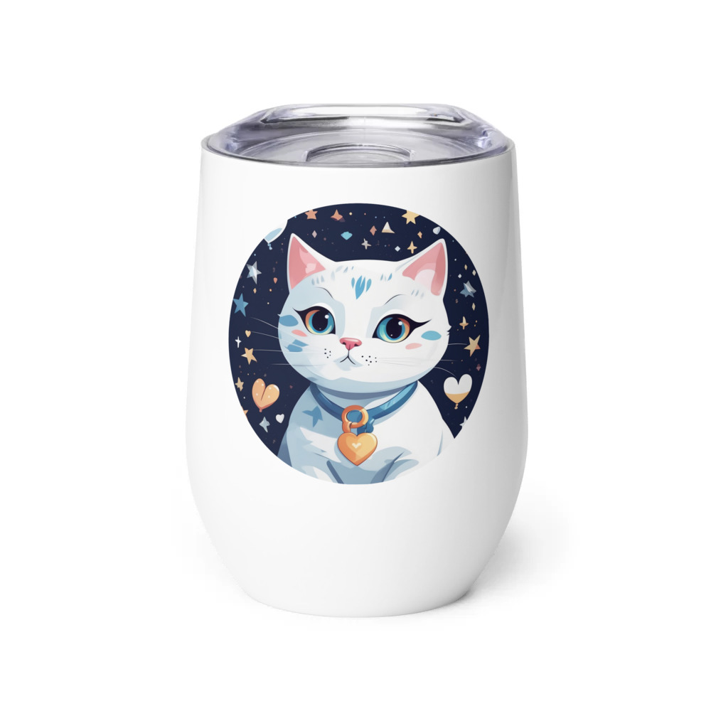 PugMug Custom White Companion Cat Wine Tumbler