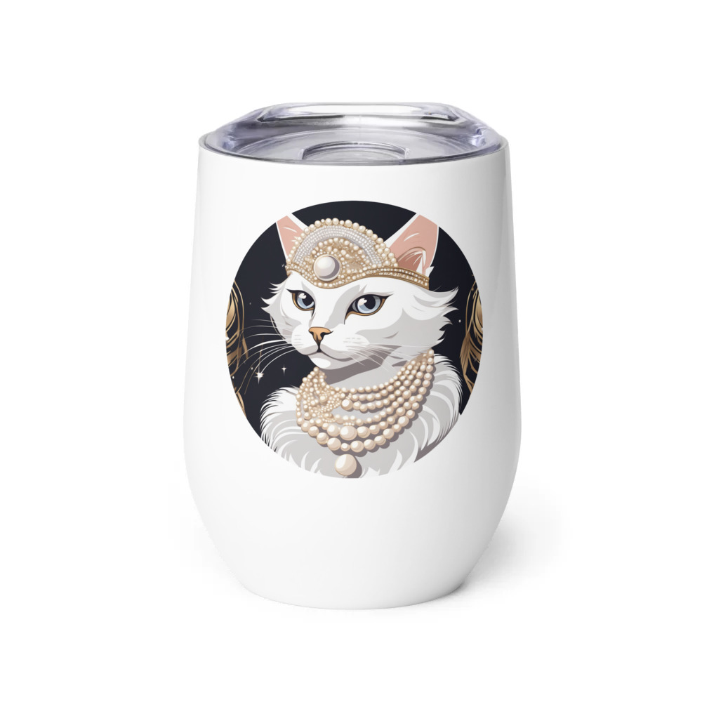 PugMug Custom White Companion Cat Wine Tumbler
