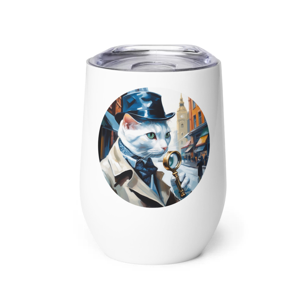 PugMug Custom White Companion Cat Wine Tumbler