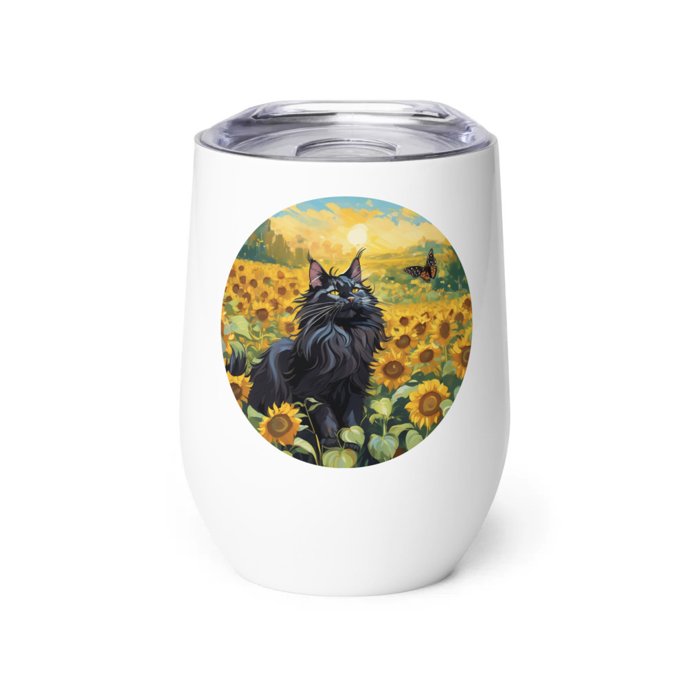 PugMug Custom Black Maine Coon Cat Wine Tumbler