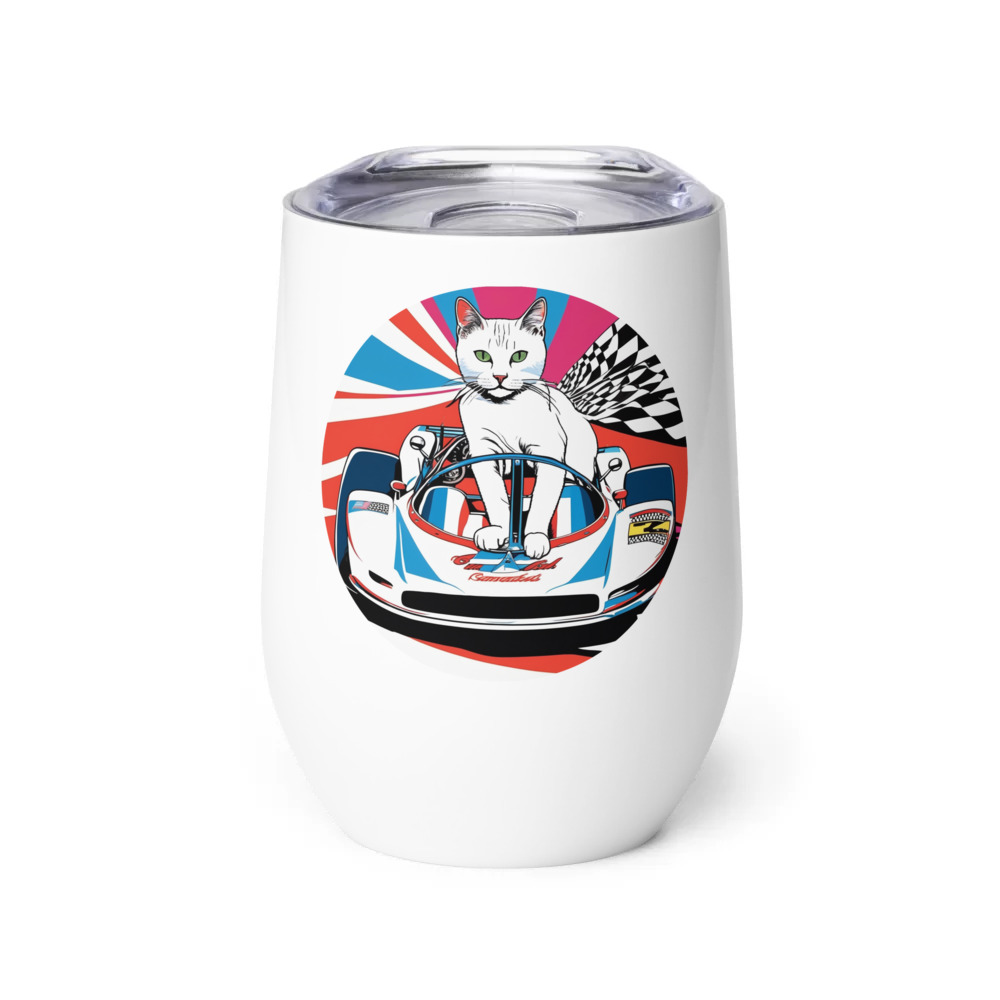 PugMug Custom White Companion Cat Wine Tumbler