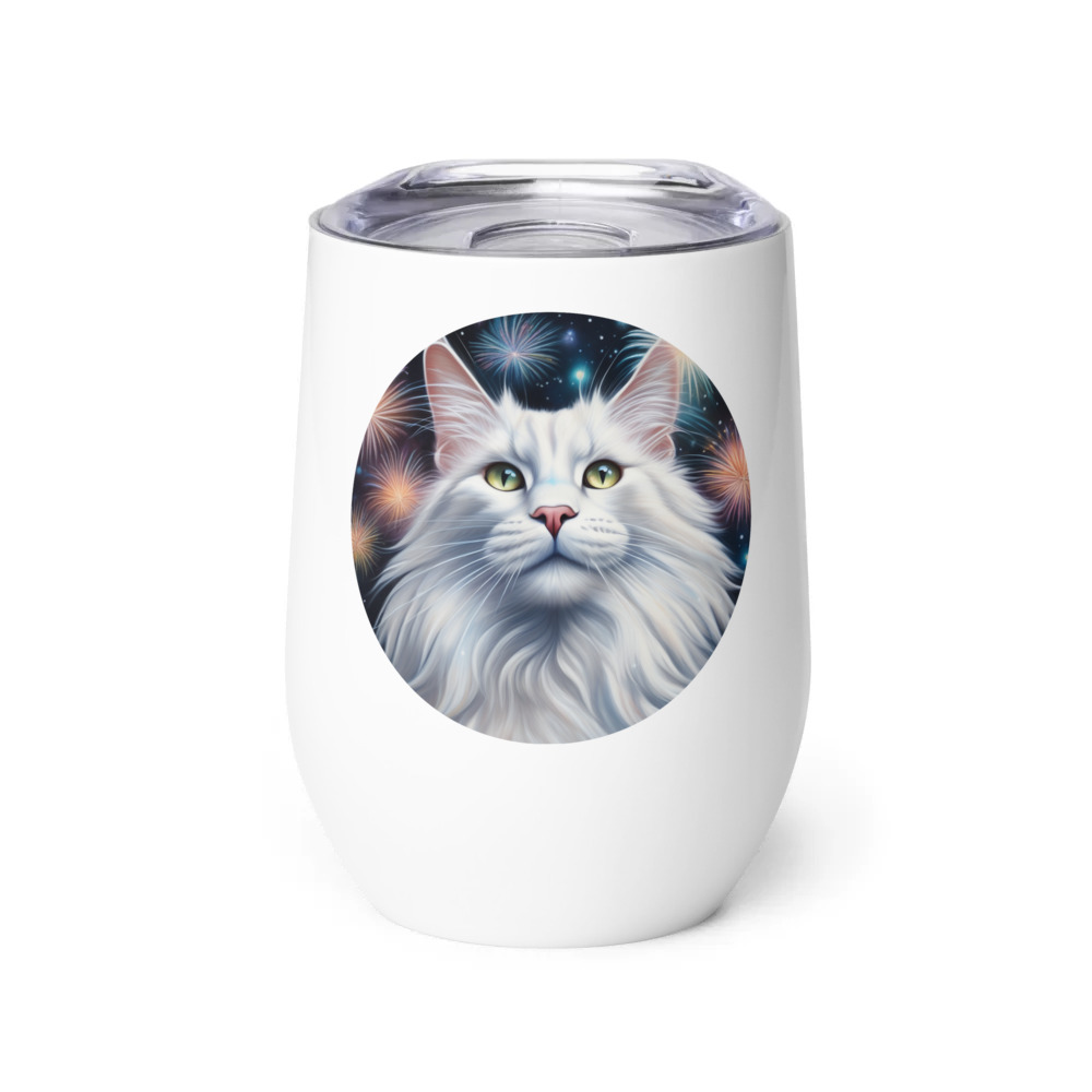 PugMug Custom White Maine Coon Cat Wine Tumbler