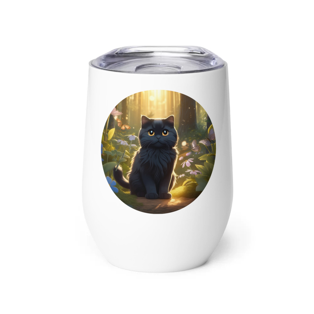 PugMug Custom Black Scottish Fold Cat Wine Tumbler