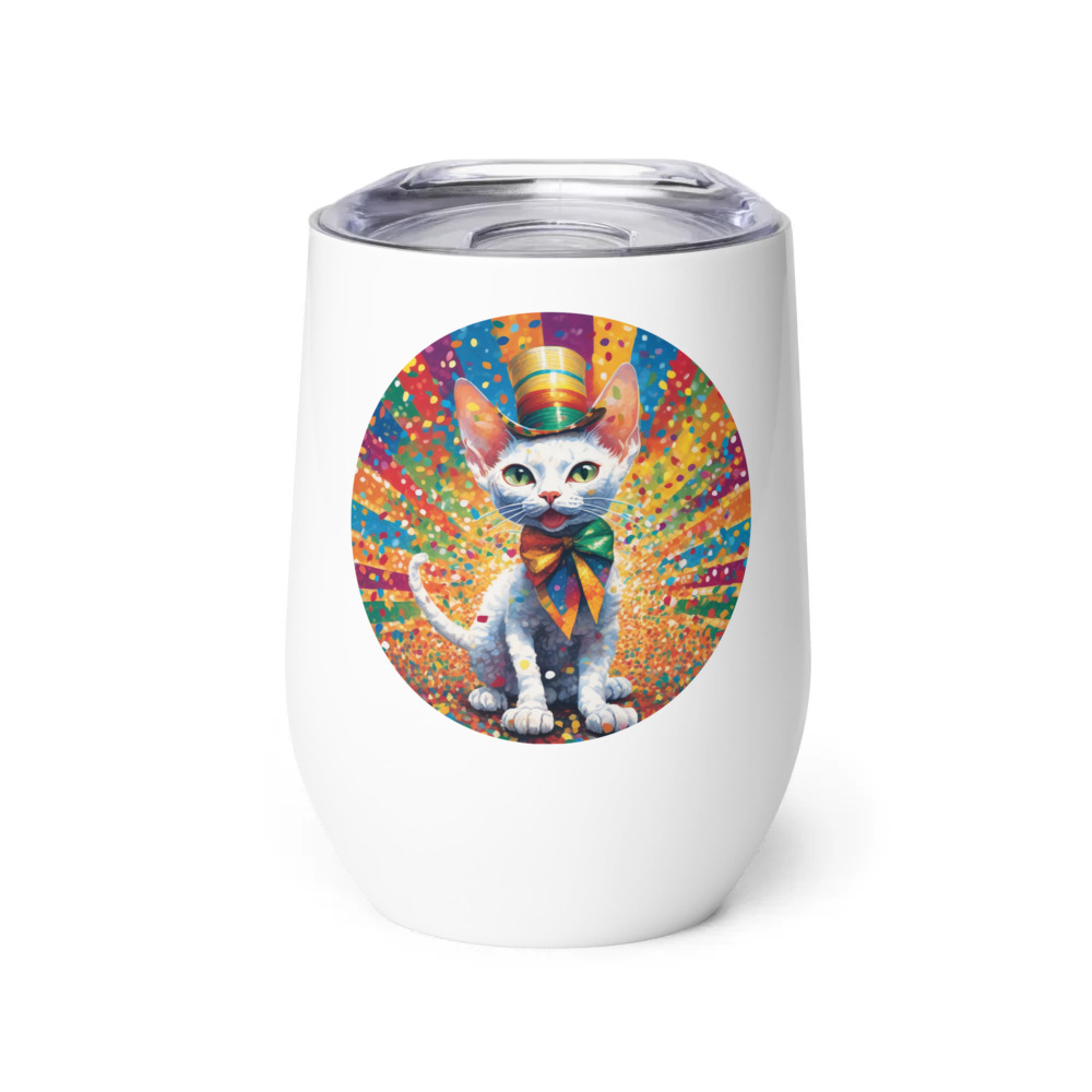 PugMug Custom White Devon Rex Cat Wine Tumbler