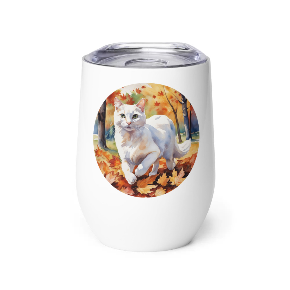 PugMug Custom White Companion Cat Wine Tumbler