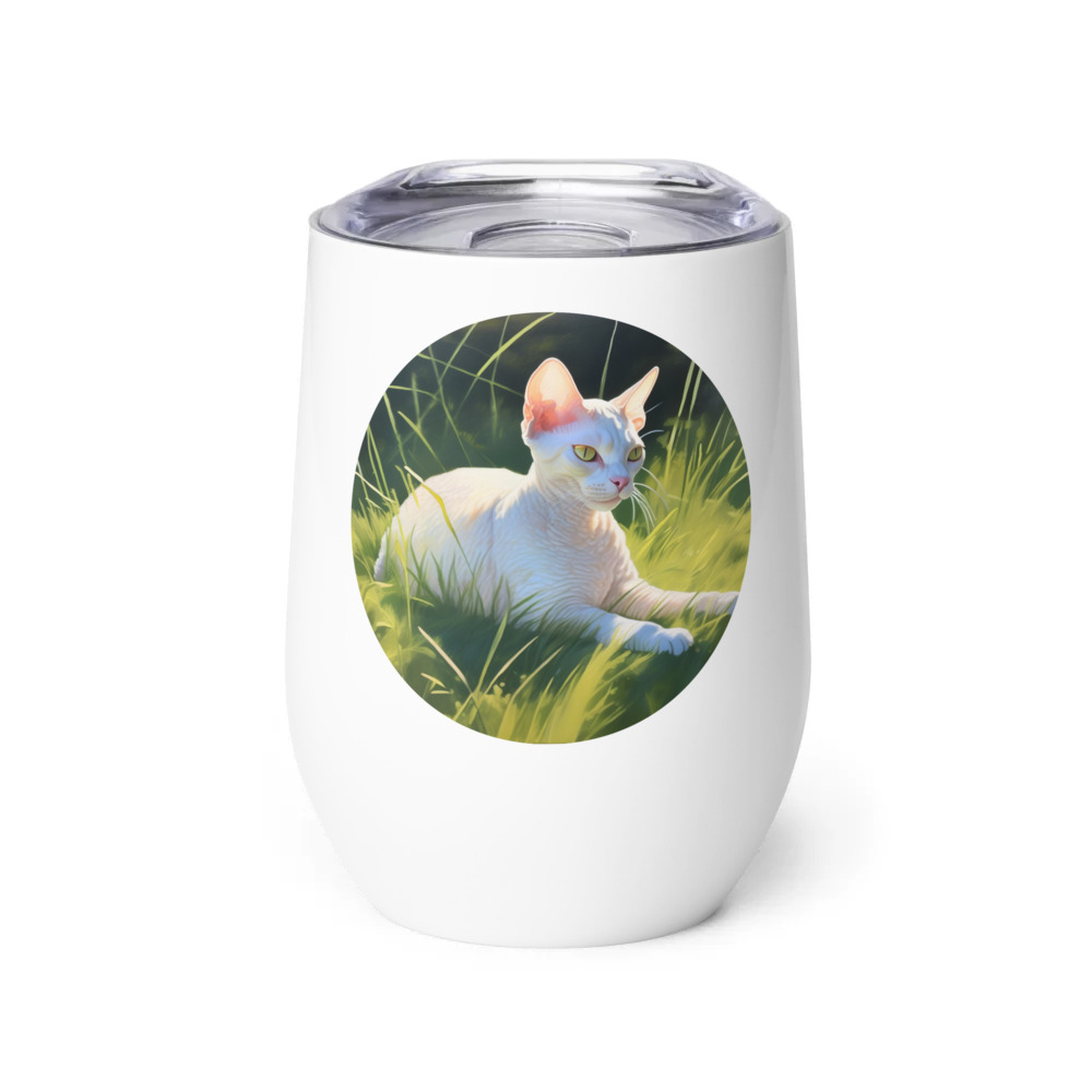 PugMug Custom White Devon Rex Cat Wine Tumbler