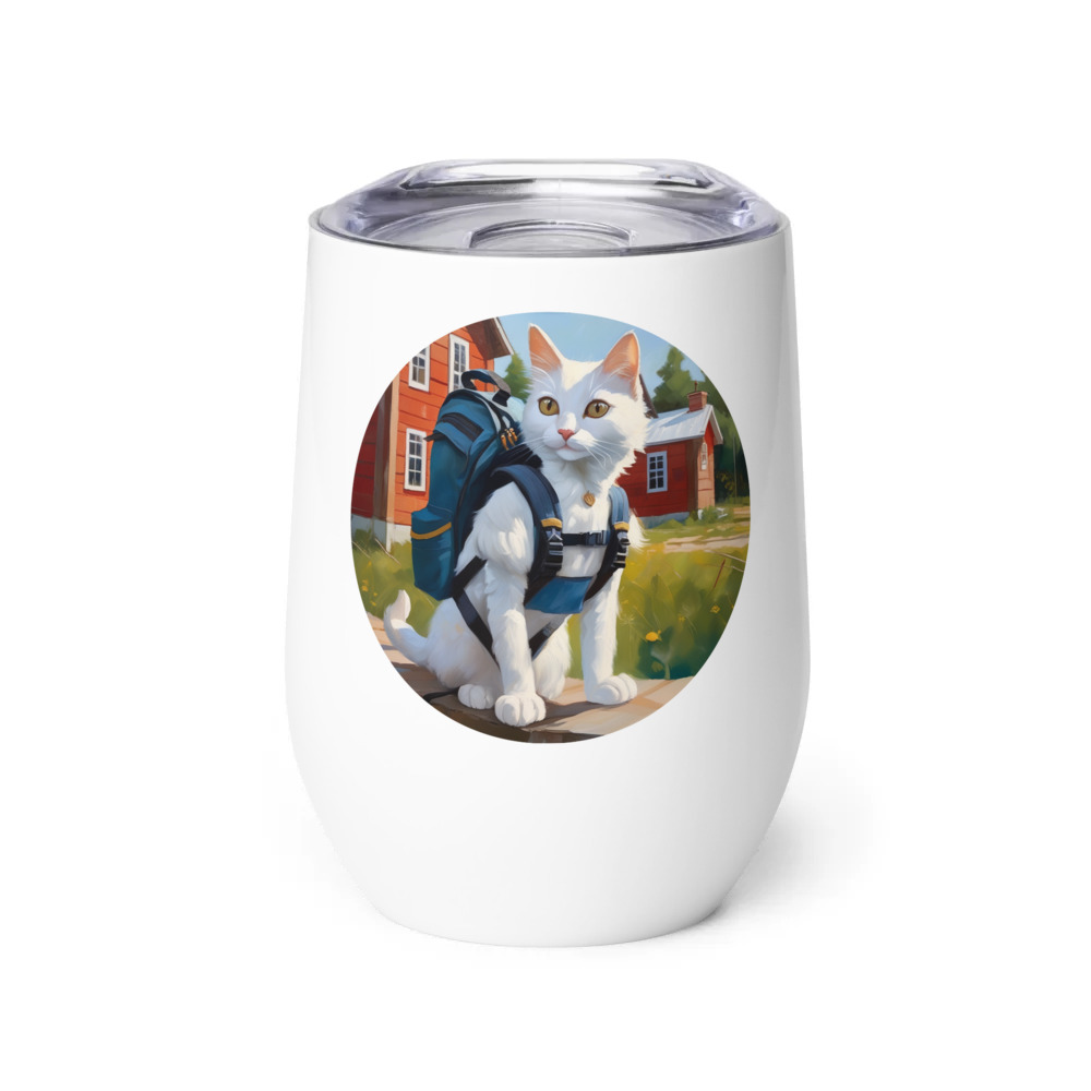 PugMug Custom White Companion Cat Wine Tumbler