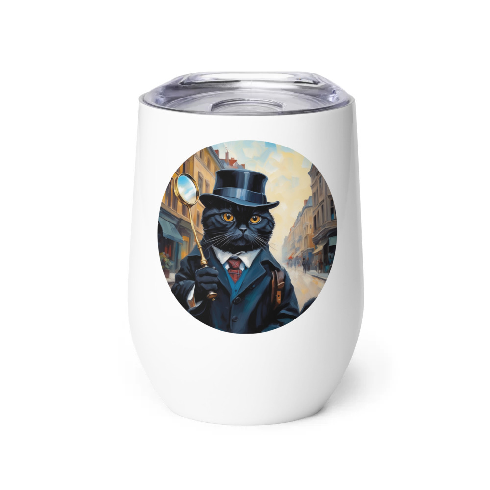 PugMug Custom Black Scottish Fold Cat Wine Tumbler