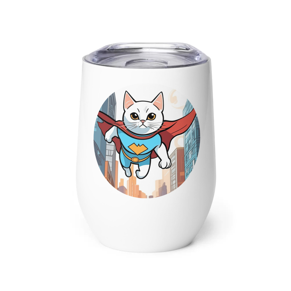 PugMug Custom White Companion Cat Wine Tumbler