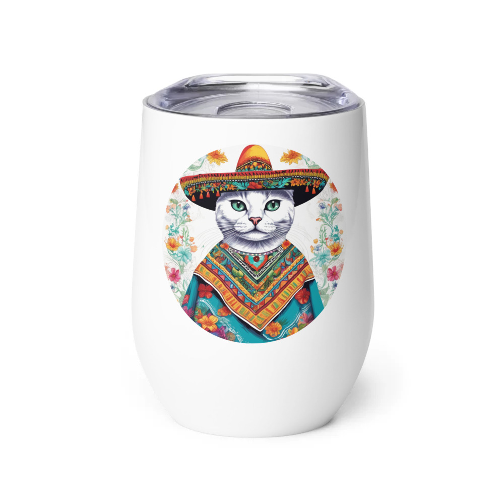 PugMug Custom White Companion Cat Wine Tumbler