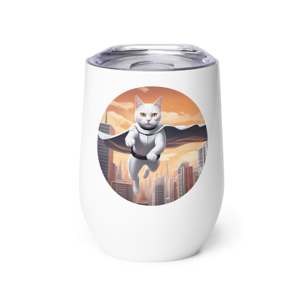 PugMug Custom White Companion Cat Wine Tumbler