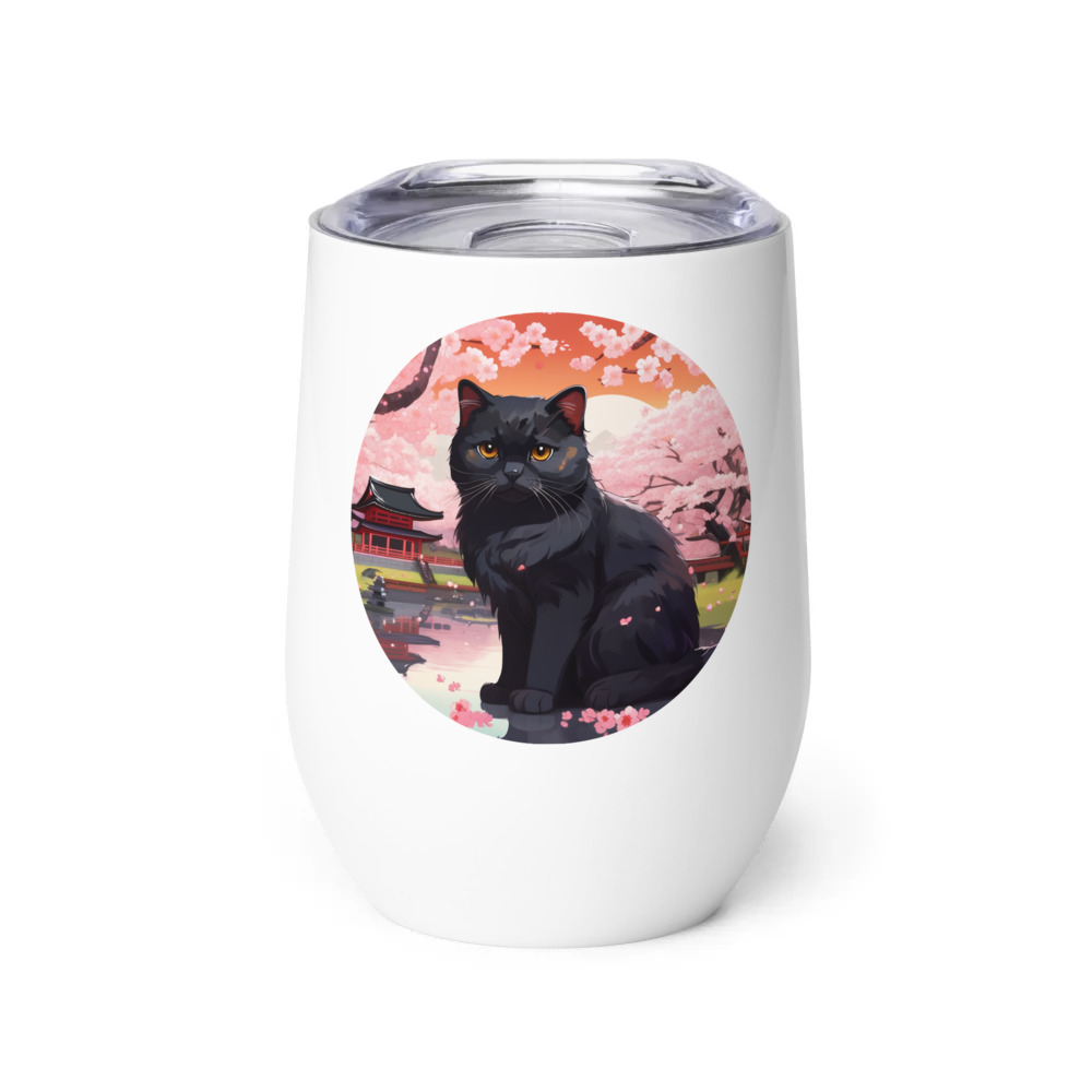 PugMug Custom Black Scottish Fold Cat Wine Tumbler