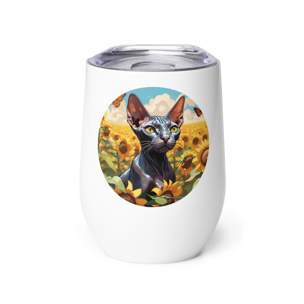 PugMug Custom Black Sphynx Cat Wine Tumbler