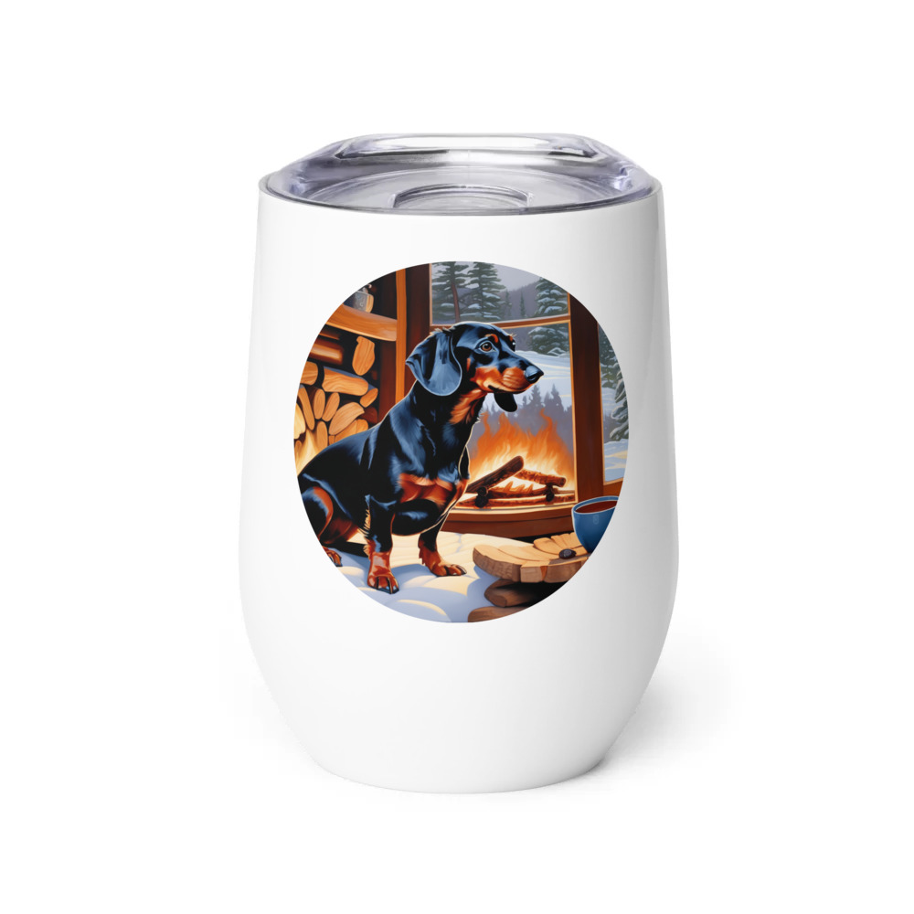 PugMug Custom Black Dachshund Wine Tumbler