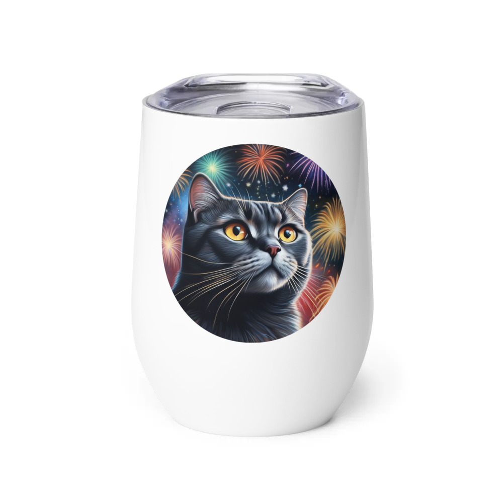 PugMug Custom Black Scottish Fold Cat Wine Tumbler