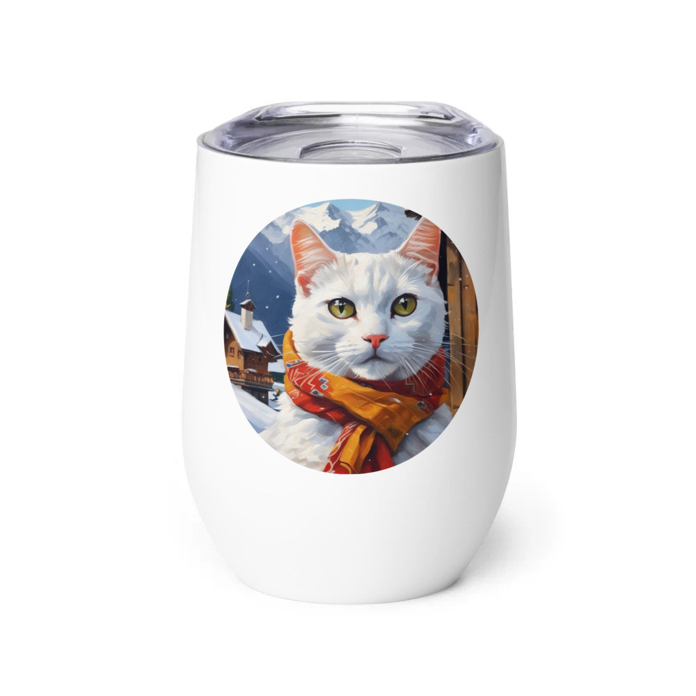 PugMug Custom White Companion Cat Wine Tumbler