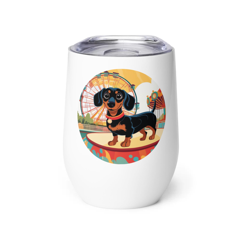 PugMug Custom Black Dachshund Wine Tumbler