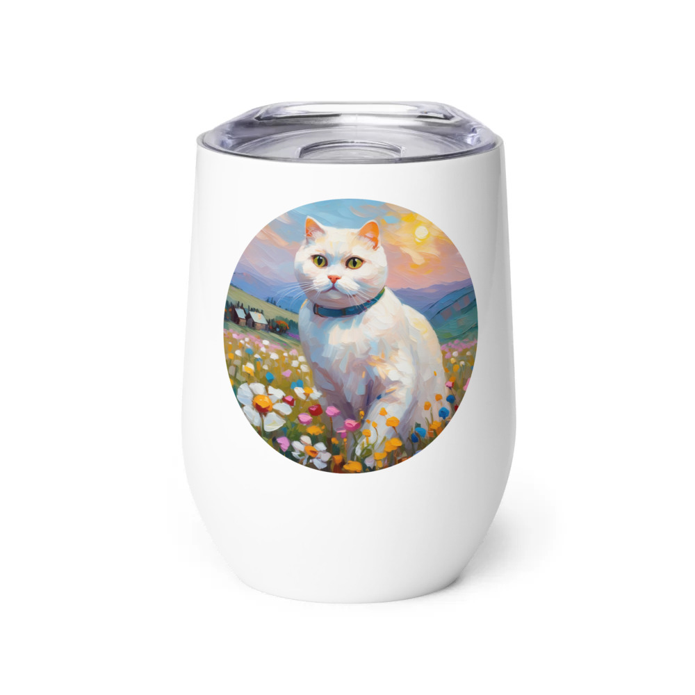 PugMug Custom White Scottish Fold Cat Wine Tumbler