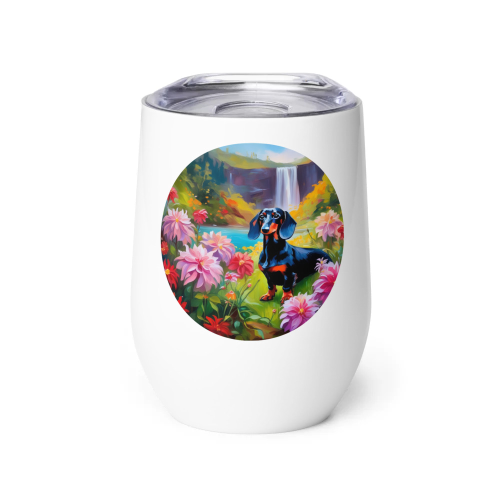 PugMug Custom Black Dachshund Wine Tumbler