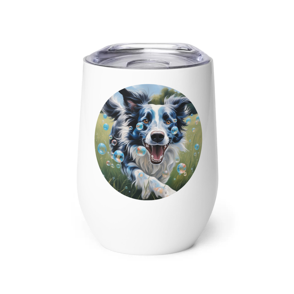 PugMug Custom Blue Merle Border Collie Wine Tumbler