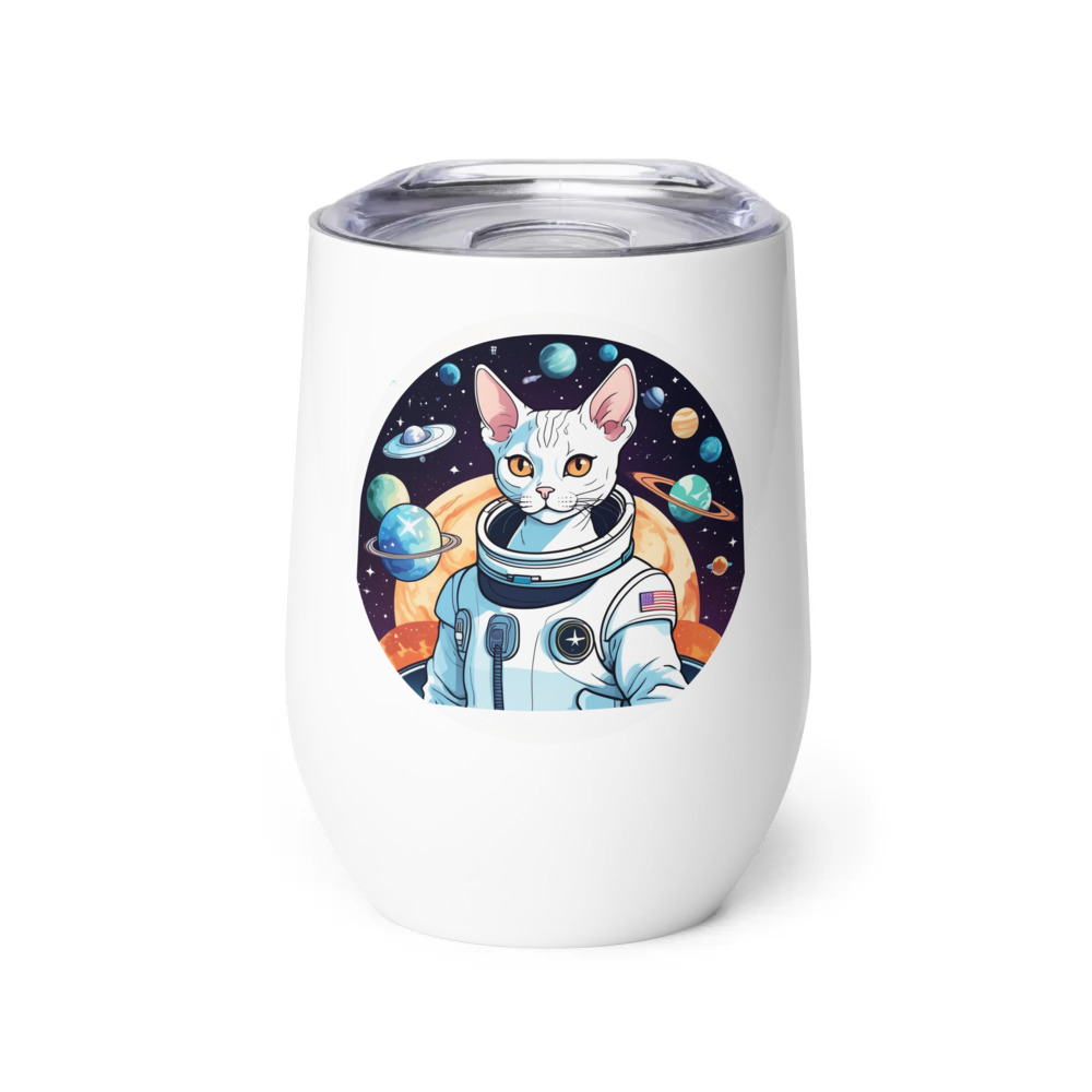 PugMug Custom White Devon Rex Cat Wine Tumbler