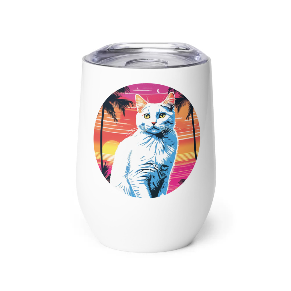 PugMug Custom White Companion Cat Wine Tumbler