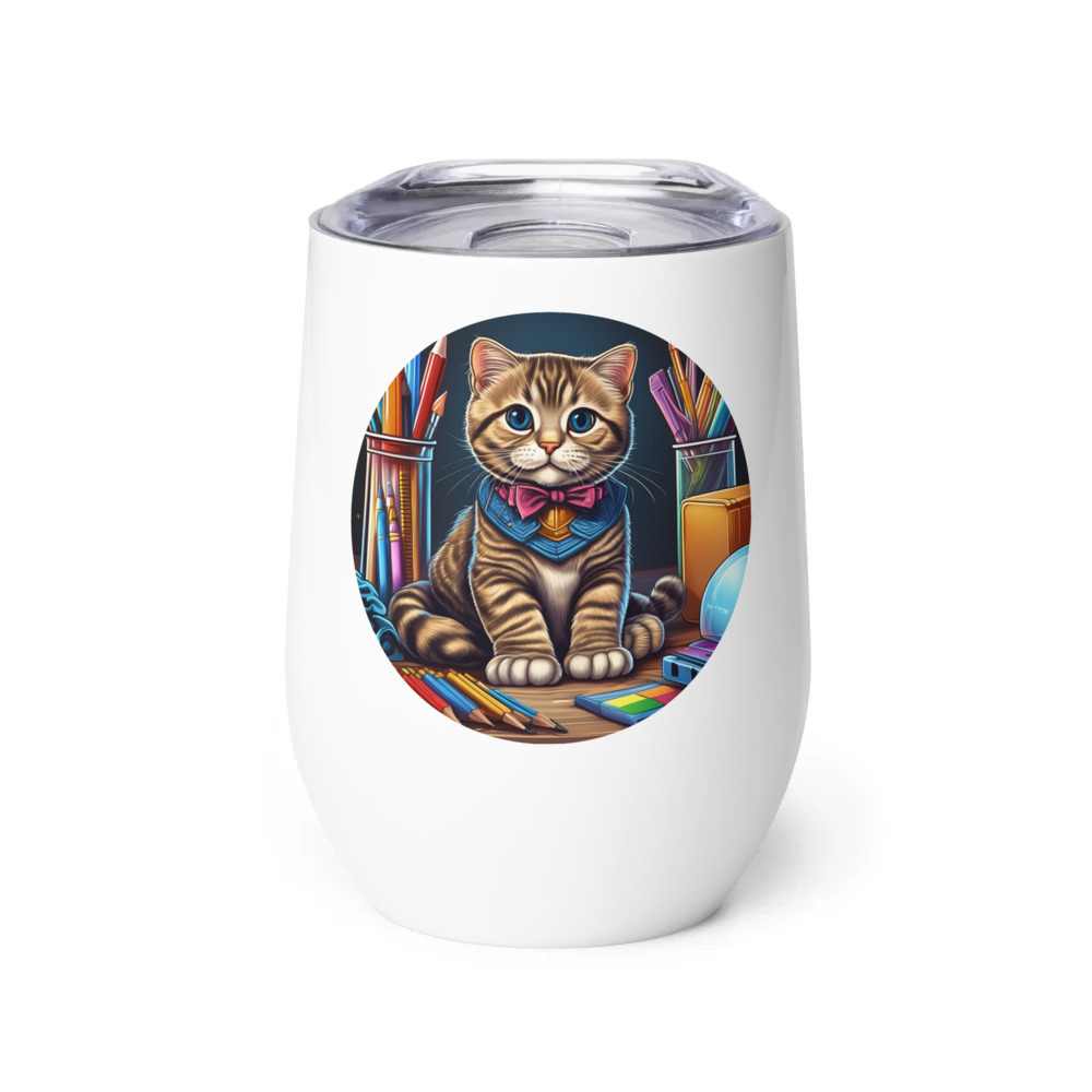 PugMug Custom Tabby Scottish Fold Cat Wine Tumbler