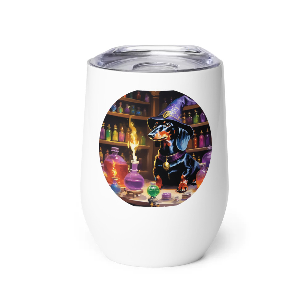 PugMug Custom Black Dachshund Wine Tumbler