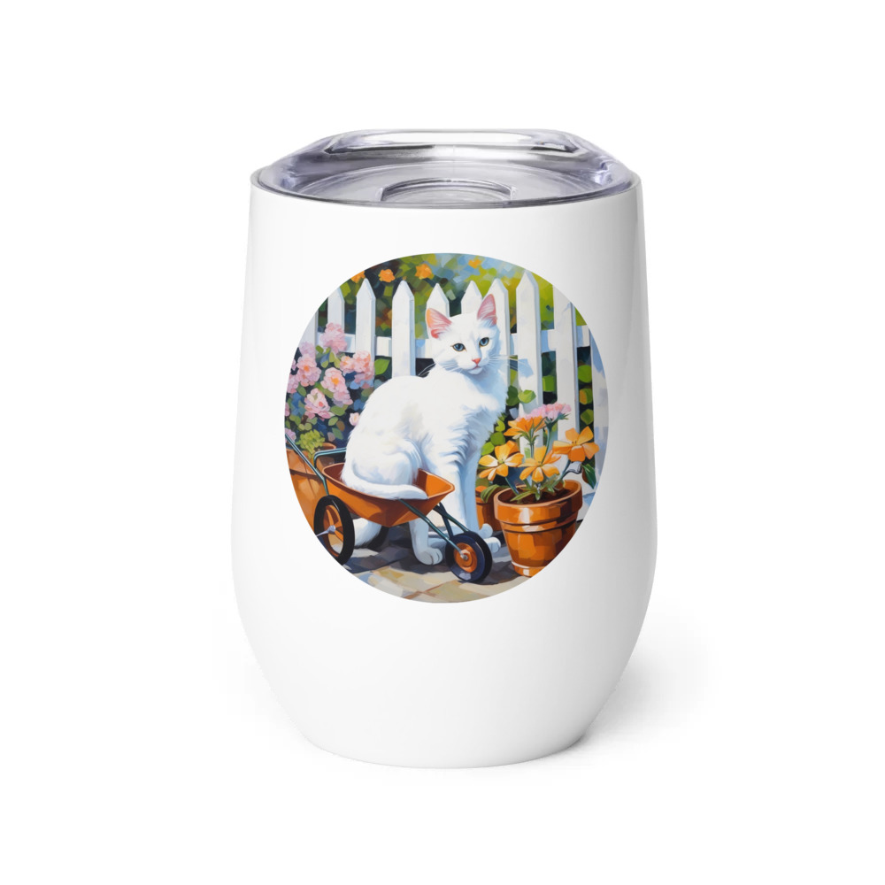PugMug Custom White Companion Cat Wine Tumbler