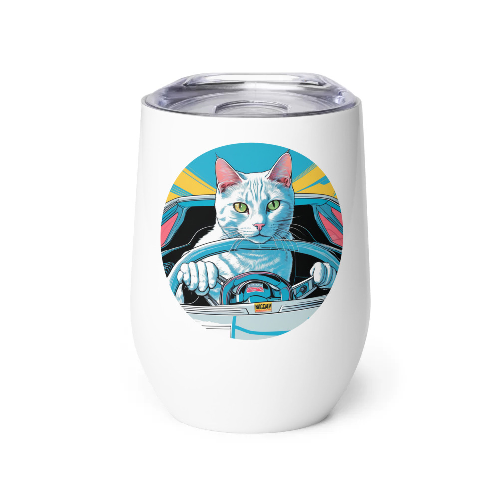 PugMug Custom White Companion Cat Wine Tumbler