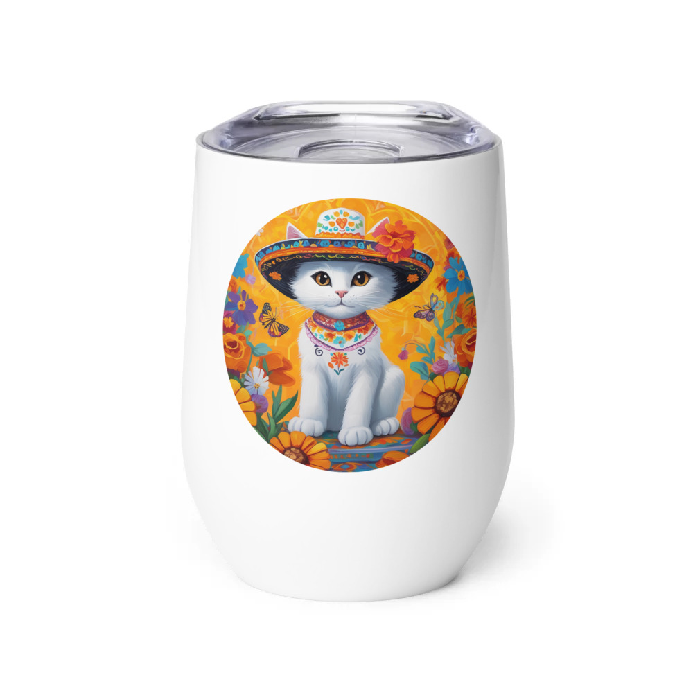 PugMug Custom White Companion Cat Wine Tumbler
