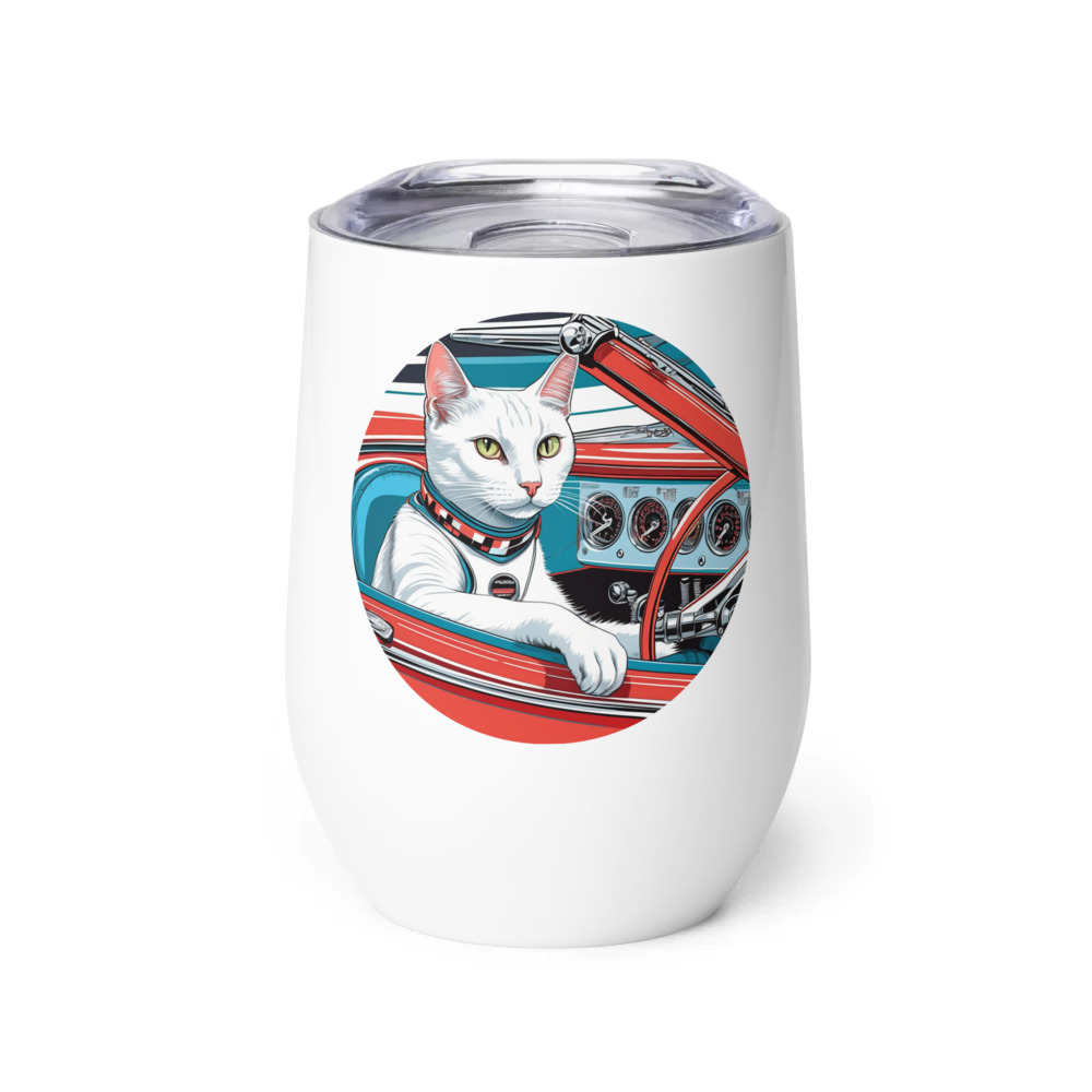 PugMug Custom White Companion Cat Wine Tumbler