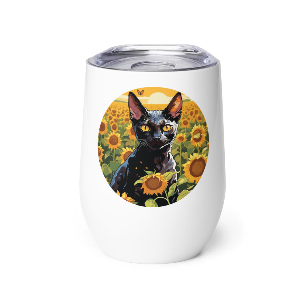 PugMug Custom Black Devon Rex Cat Wine Tumbler