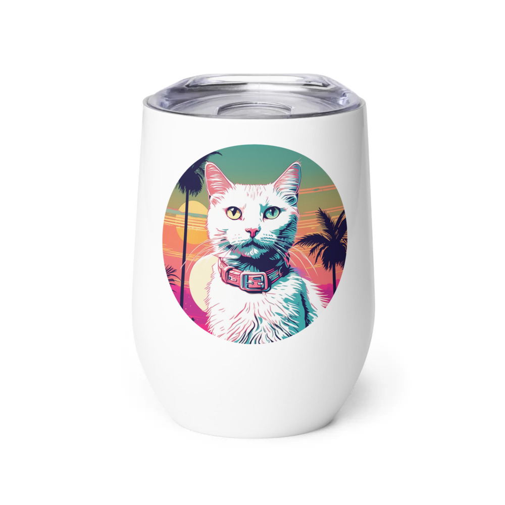 PugMug Custom White Companion Cat Wine Tumbler