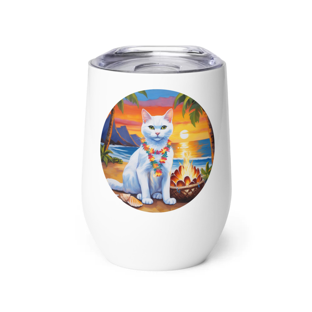 PugMug Custom White Companion Cat Wine Tumbler
