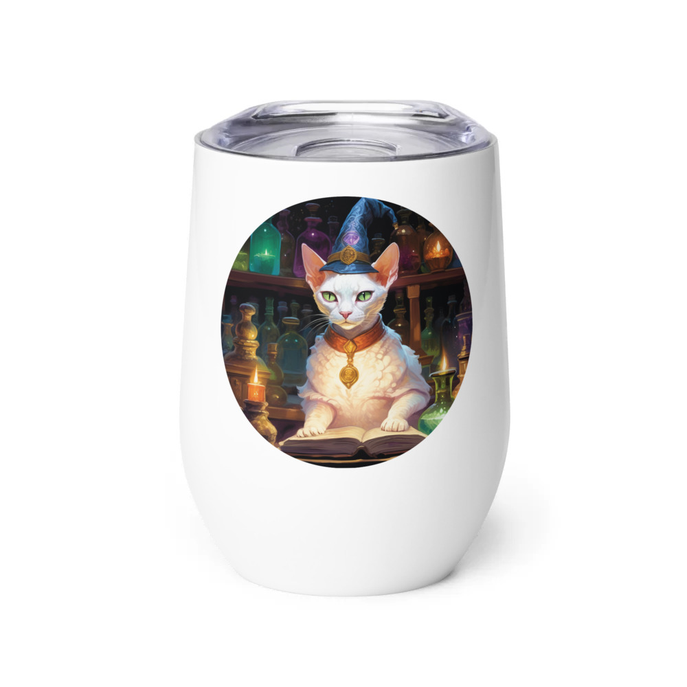 PugMug Custom White Devon Rex Cat Wine Tumbler