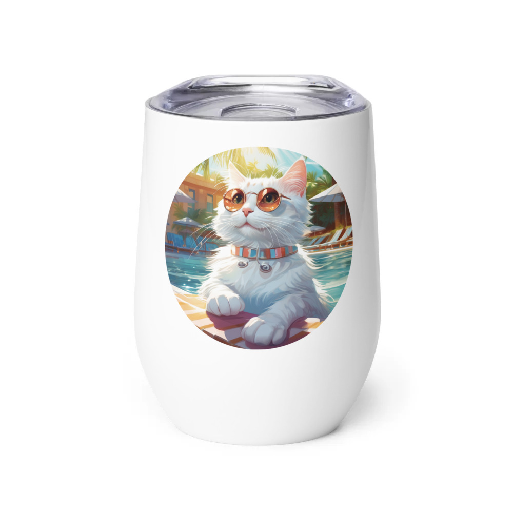 PugMug Custom White Companion Cat Wine Tumbler