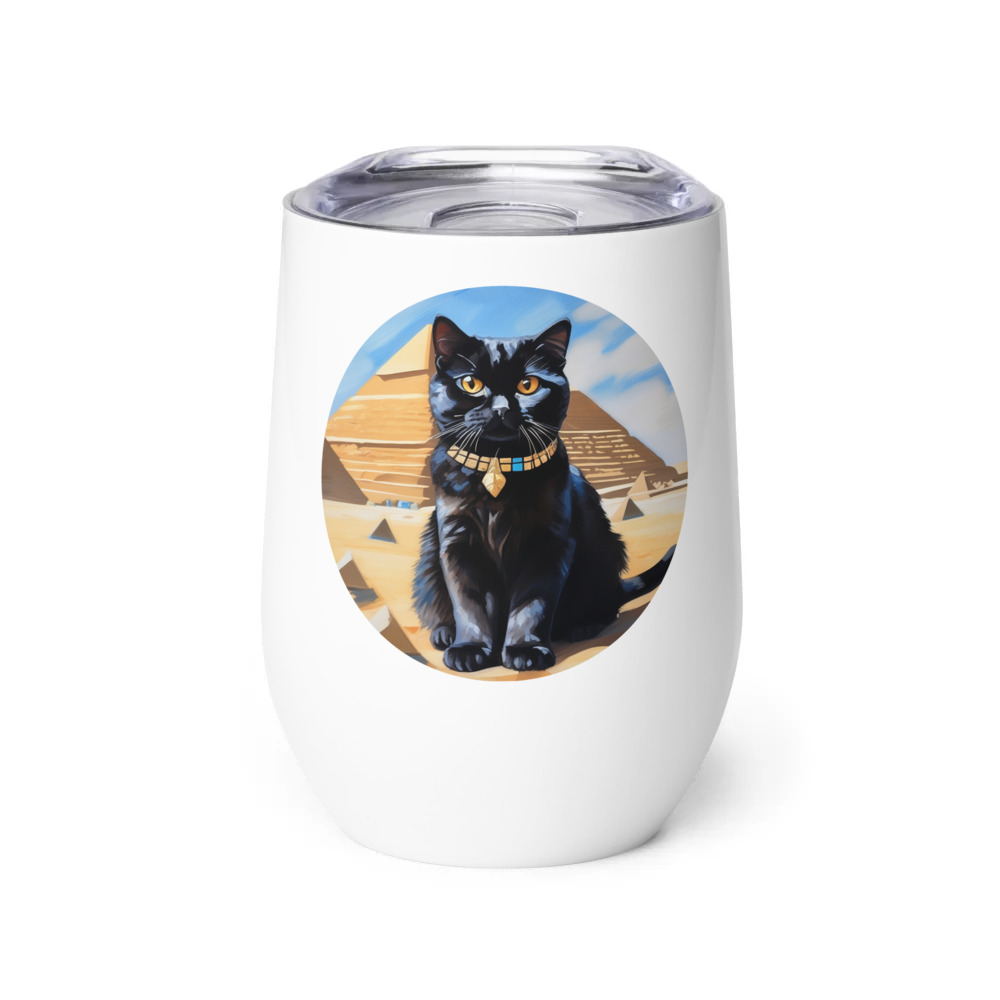 PugMug Custom Black Scottish Fold Cat Wine Tumbler