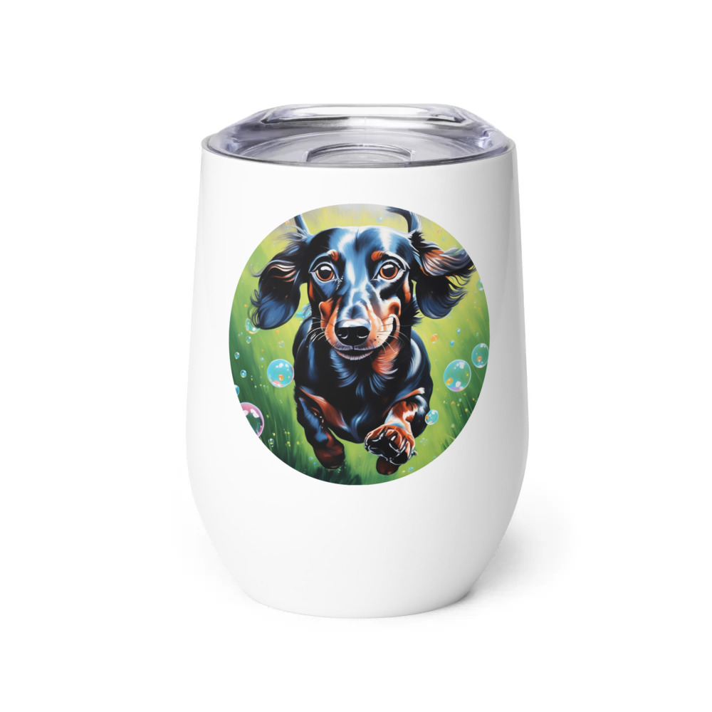 PugMug Custom Black Dachshund Wine Tumbler
