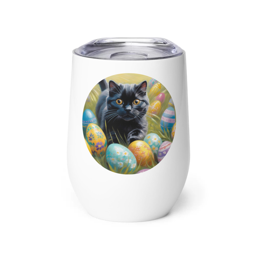PugMug Custom Black Scottish Fold Cat Wine Tumbler